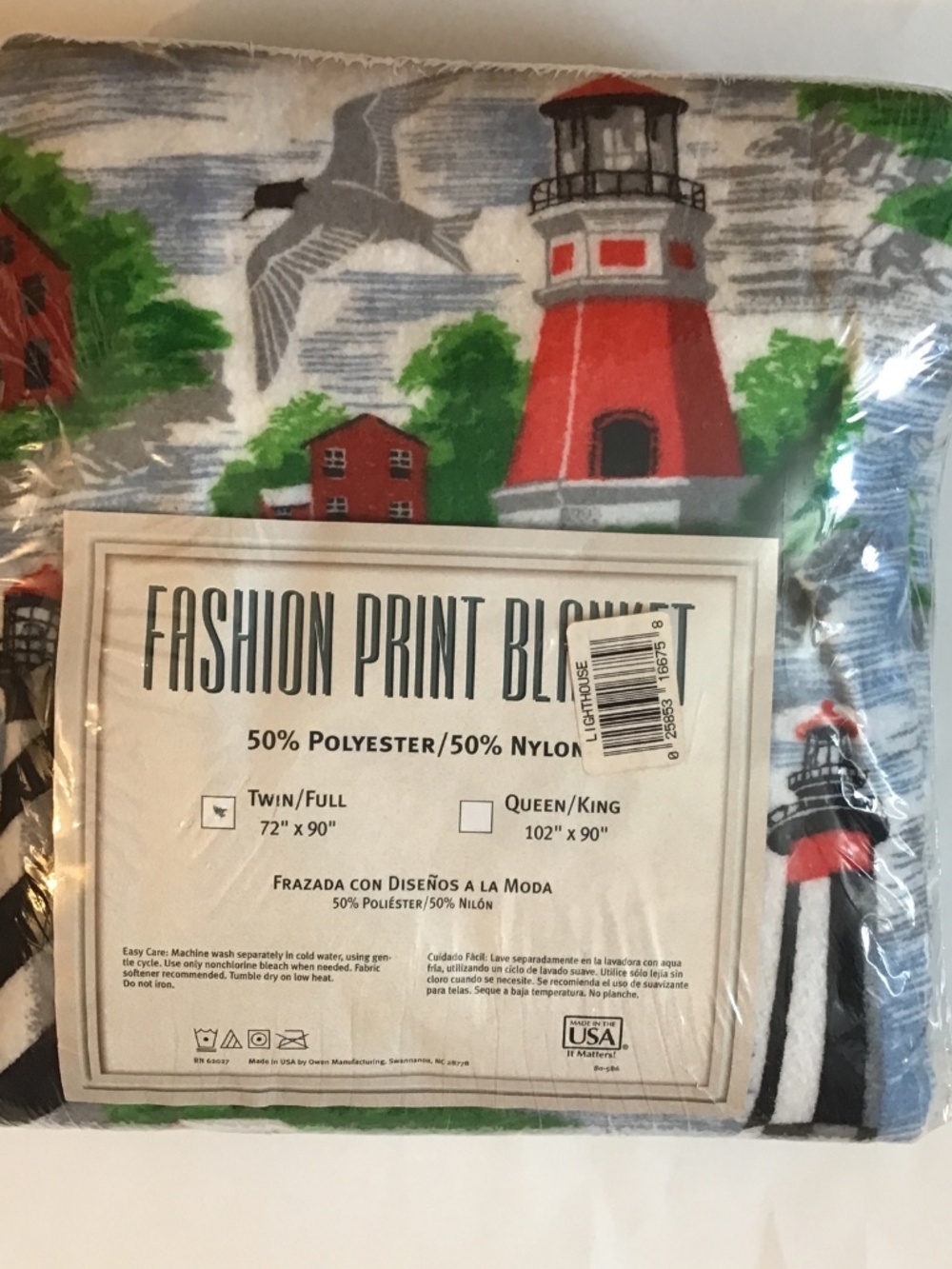 Lighthouse & Seagull Fashion Print Twin/ Full Blanket